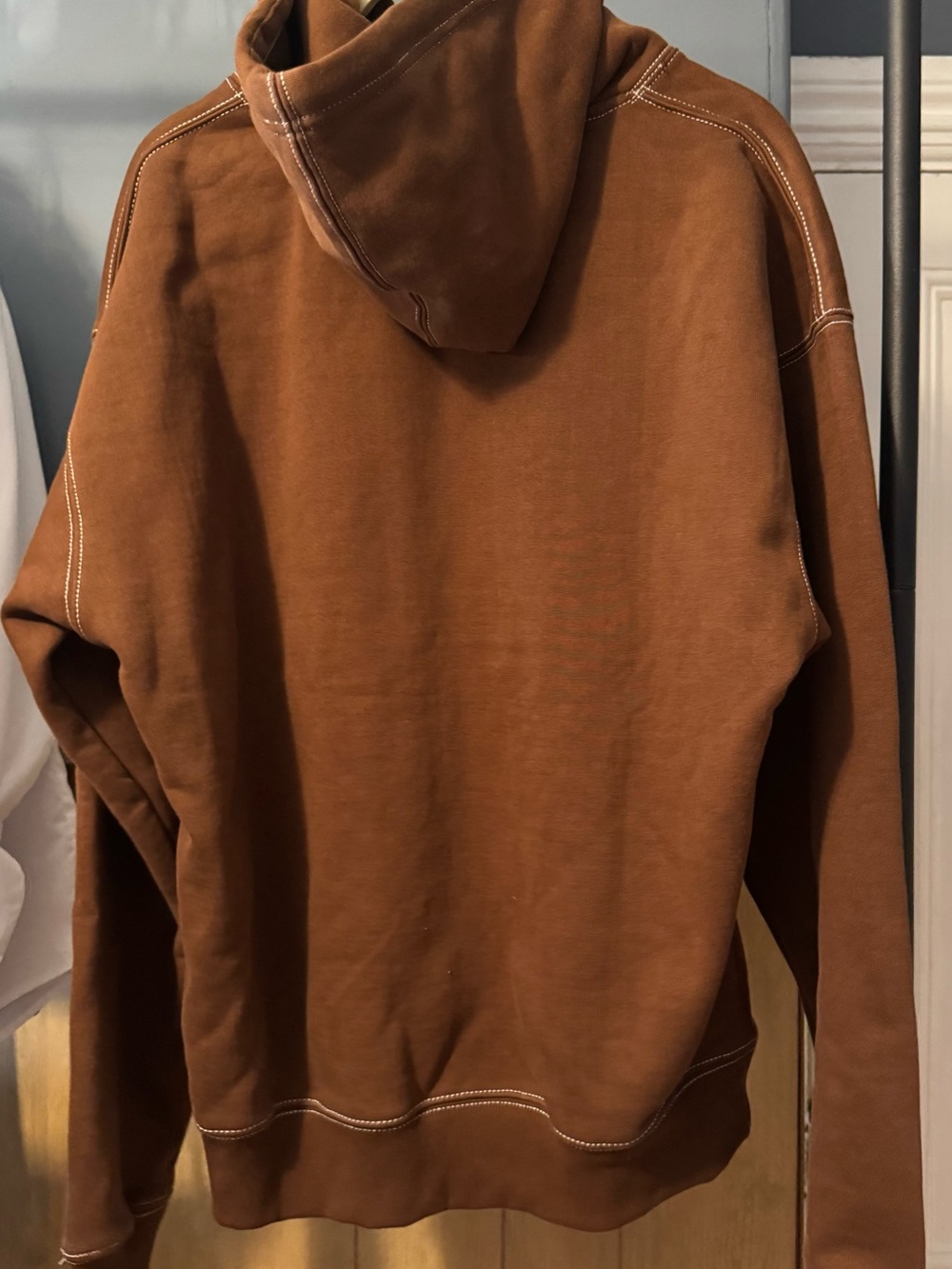 Zara Men's Chestnut Crewneck Hoodie with Contrast Stitching
